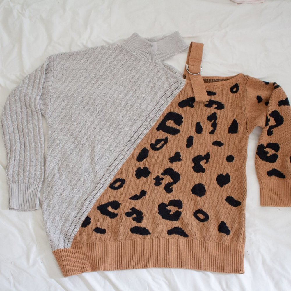Asymmetrical Patchwork Sweater Cheetah print